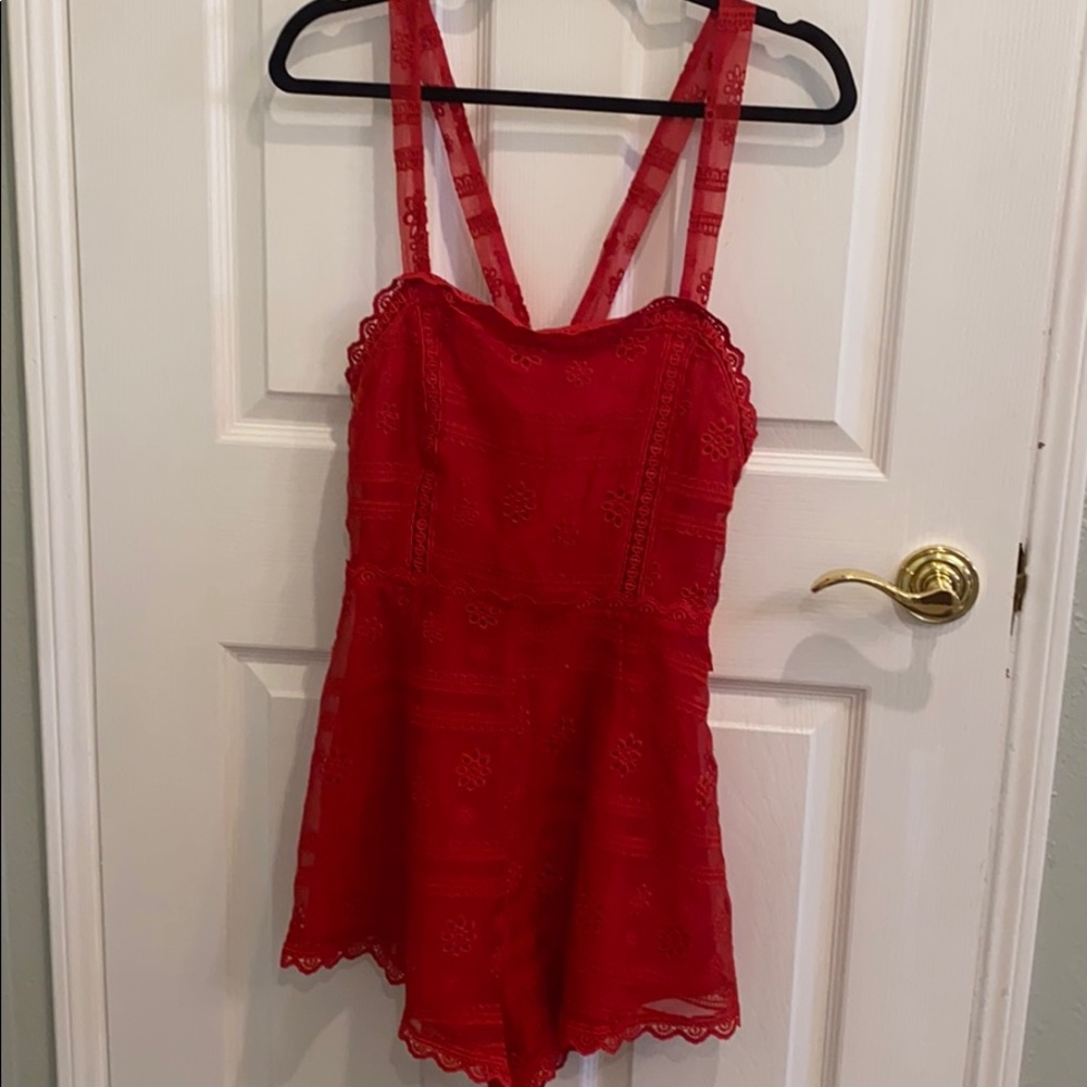 F21 red lace romper